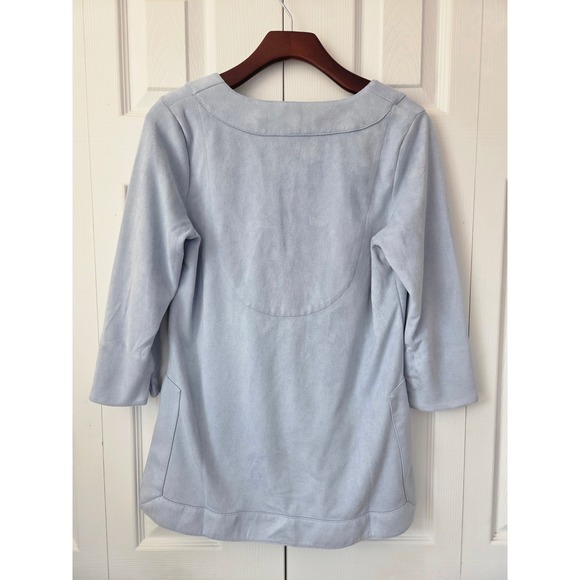 Gretchen Scott Split Neck Tunic Top Faux Suede X-Small Light Blue Side Slits - Picture 4 of 6